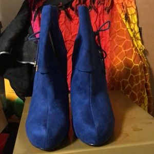 Thalia Sodi Cobalt Blue Suede Heeled Booties